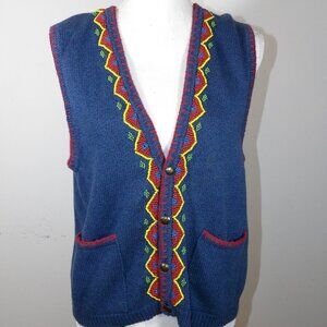Share Blue Beaded Southwestern Vest Liz Wear Size Large Vintage